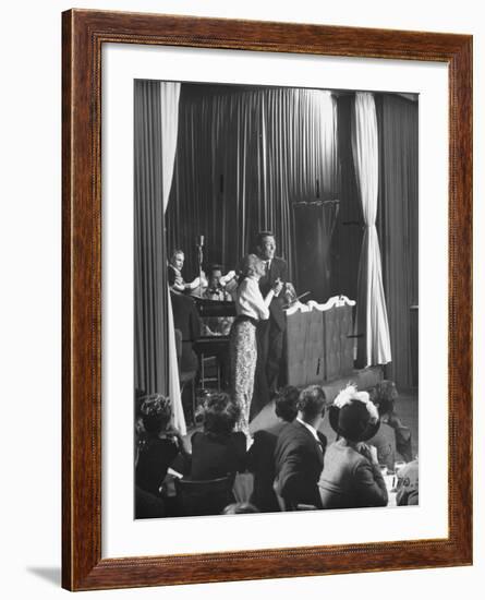 Comedian Kay Thompson's Night Club Act at Ciro's-J^ R^ Eyerman-Framed Premium Photographic Print