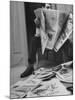 Comedian Mort Sahl at Home Reading Newspaper-Grey Villet-Mounted Premium Photographic Print