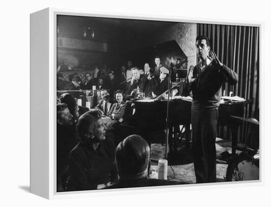 Comedian Mort Sahl Entertaining at a Night-Club Called 'Mister Kelly'S', Chicago, Illinois, 1957-Grey Villet-Framed Premier Image Canvas