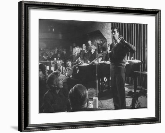 Comedian, Mort Sahl Entertaining at a Night-Club Called "Mister Kelly's"-null-Framed Premium Photographic Print