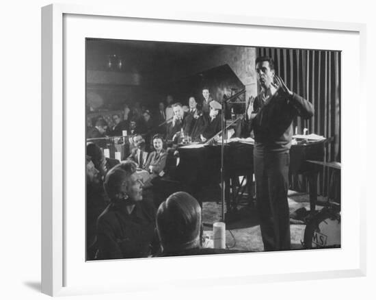 Comedian, Mort Sahl Entertaining at a Night-Club Called "Mister Kelly's"-null-Framed Premium Photographic Print