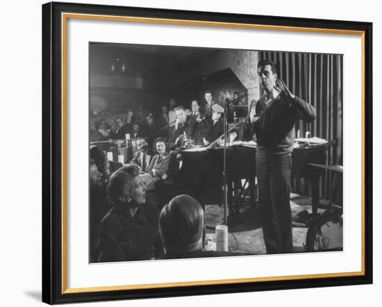 Comedian, Mort Sahl Entertaining at a Night-Club Called "Mister Kelly's"-null-Framed Premium Photographic Print