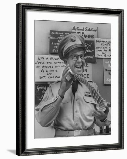 Comedian Phil Silvers Playing Cards on His Television Show-Yale Joel-Framed Premium Photographic Print