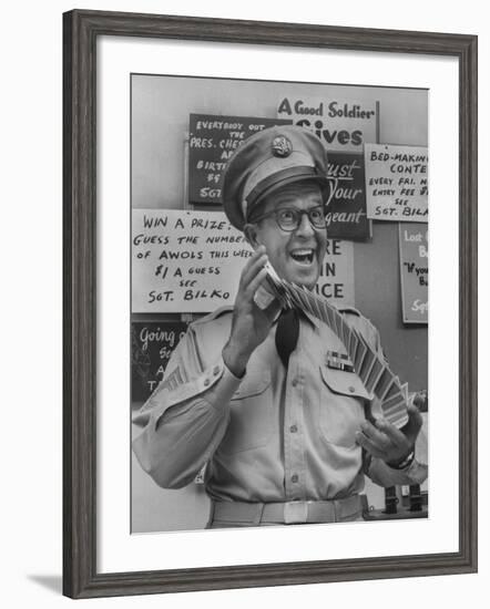 Comedian Phil Silvers Playing Cards on His Television Show-Yale Joel-Framed Premium Photographic Print