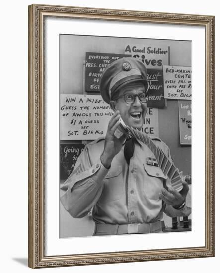 Comedian Phil Silvers Playing Cards on His Television Show-Yale Joel-Framed Premium Photographic Print