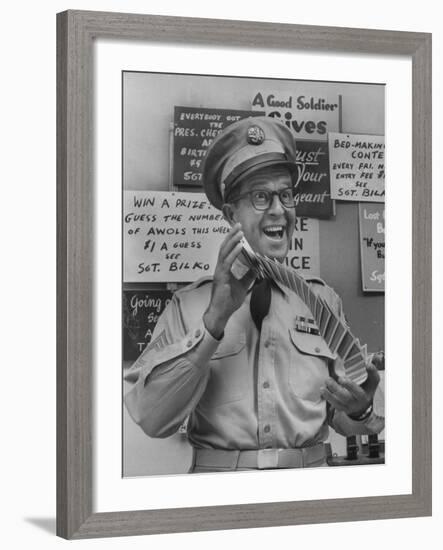 Comedian Phil Silvers Playing Cards on His Television Show-Yale Joel-Framed Premium Photographic Print