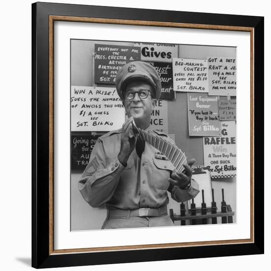 Comedian Phil Silvers Shuffling Cards on His Television Show-Yale Joel-Framed Premium Photographic Print