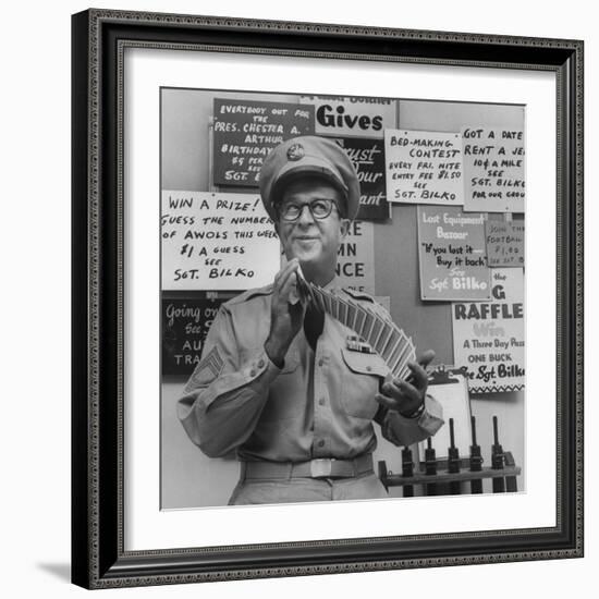 Comedian Phil Silvers Shuffling Cards on His Television Show-Yale Joel-Framed Premium Photographic Print