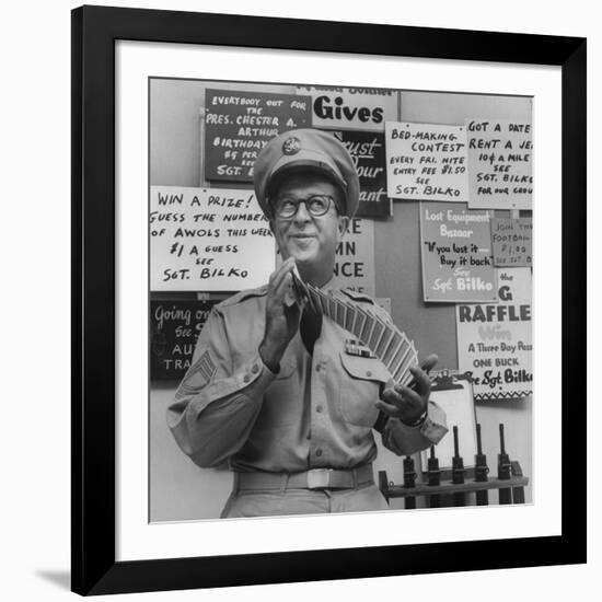 Comedian Phil Silvers Shuffling Cards on His Television Show-Yale Joel-Framed Premium Photographic Print