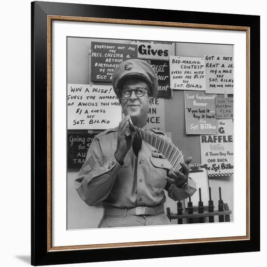 Comedian Phil Silvers Shuffling Cards on His Television Show-Yale Joel-Framed Premium Photographic Print