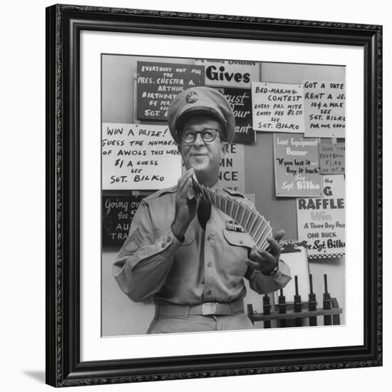 Comedian Phil Silvers Shuffling Cards on His Television Show-Yale Joel-Framed Premium Photographic Print