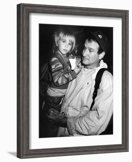 Comedian Robin Williams Carrying Son Zachary-null-Framed Premium Photographic Print