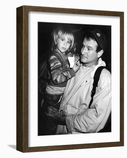 Comedian Robin Williams Carrying Son Zachary-null-Framed Premium Photographic Print