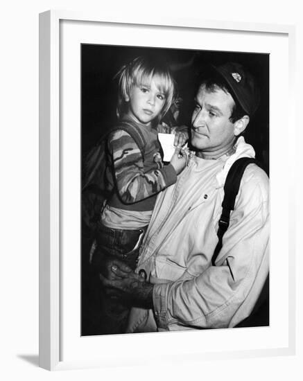 Comedian Robin Williams Carrying Son Zachary-null-Framed Premium Photographic Print