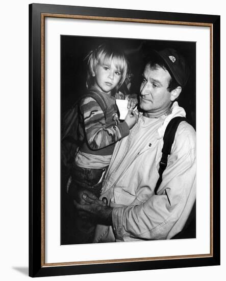 Comedian Robin Williams Carrying Son Zachary-null-Framed Premium Photographic Print