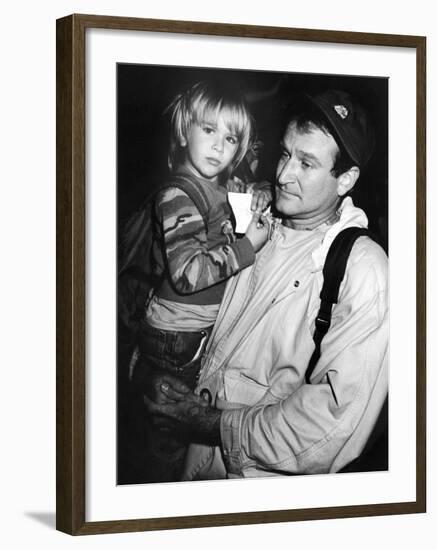 Comedian Robin Williams Carrying Son Zachary-null-Framed Premium Photographic Print