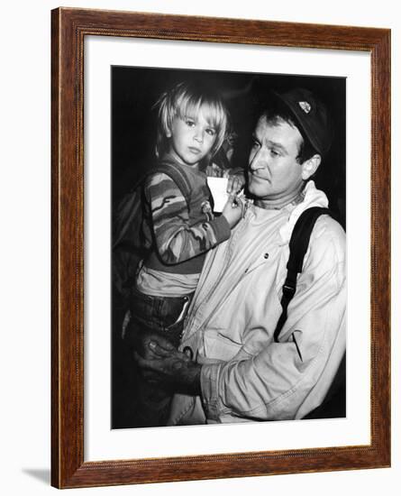 Comedian Robin Williams Carrying Son Zachary-null-Framed Premium Photographic Print