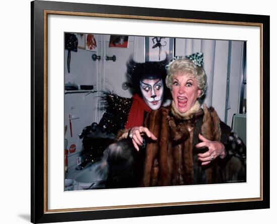 Comedienne Phyllis Diller and Actor Timothy Scott Backstage at His Broadway Musical "Cats"-David Mcgough-Framed Premium Photographic Print