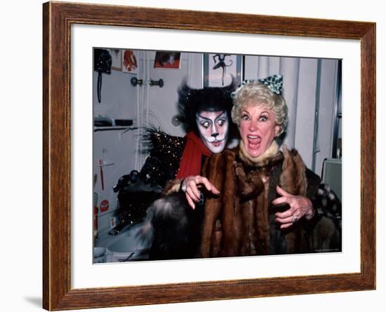 Comedienne Phyllis Diller and Actor Timothy Scott Backstage at His Broadway Musical "Cats"-David Mcgough-Framed Premium Photographic Print