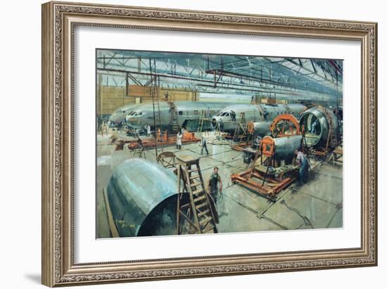 Comet Fuselage Assembly Dehavillland 1949-Terence Cuneo-Framed Giclee Print