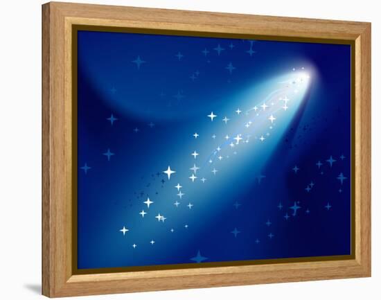 Comet on Dark Blue Sky with Small Sparkling Stars. Raster Version.-annanurrka-Framed Premier Image Canvas