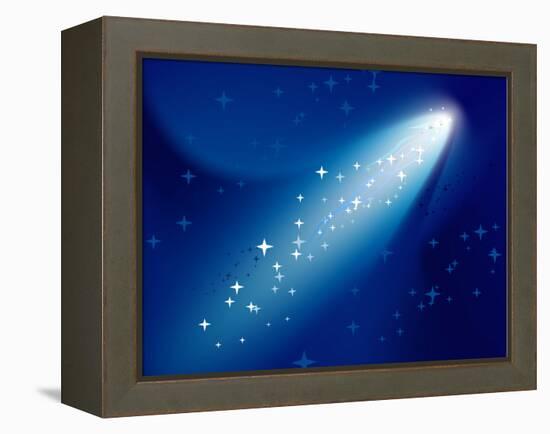 Comet on Dark Blue Sky with Small Sparkling Stars. Raster Version.-annanurrka-Framed Premier Image Canvas