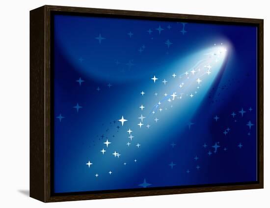 Comet on Dark Blue Sky with Small Sparkling Stars. Raster Version.-annanurrka-Framed Premier Image Canvas