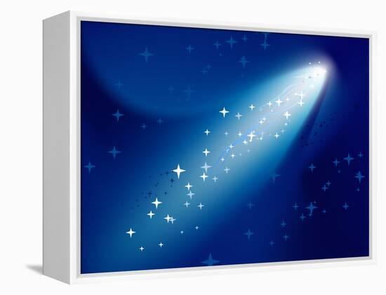 Comet on Dark Blue Sky with Small Sparkling Stars. Raster Version.-annanurrka-Framed Premier Image Canvas