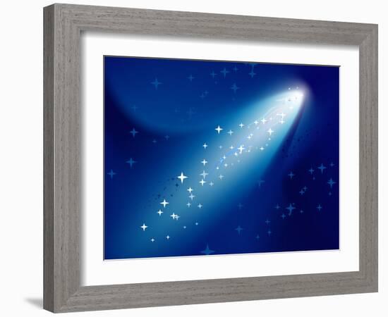 Comet on Dark Blue Sky with Small Sparkling Stars. Raster Version.-annanurrka-Framed Photographic Print