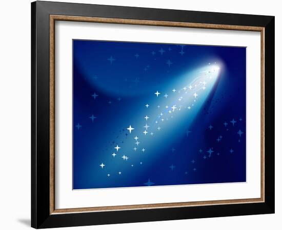 Comet on Dark Blue Sky with Small Sparkling Stars. Raster Version.-annanurrka-Framed Photographic Print