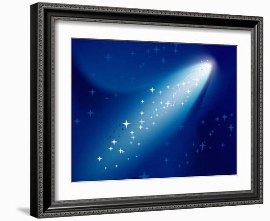 Comet on Dark Blue Sky with Small Sparkling Stars. Raster Version.-annanurrka-Framed Photographic Print