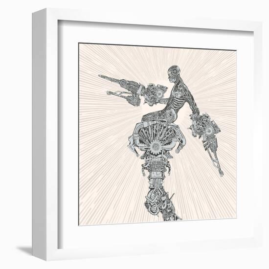 Comic-Book Style Cyborg Hero.-RYGER-Framed Art Print