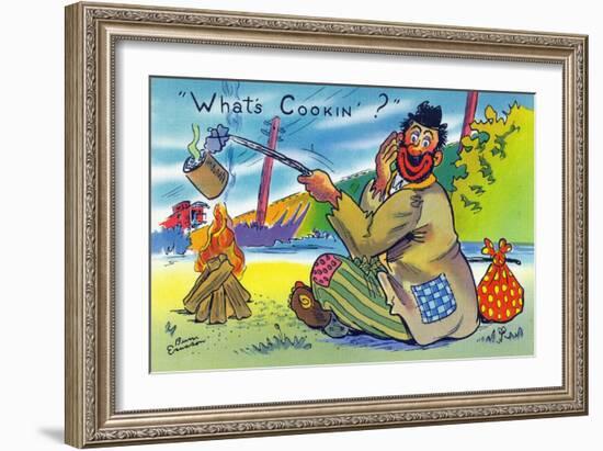 Comic Cartoon - Bum Cooking A Can; What's Cookin?-Lantern Press-Framed Art Print