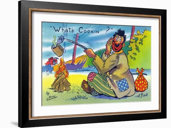 Comic Cartoon - Bum Cooking A Can; What's Cookin?-Lantern Press-Framed Art Print