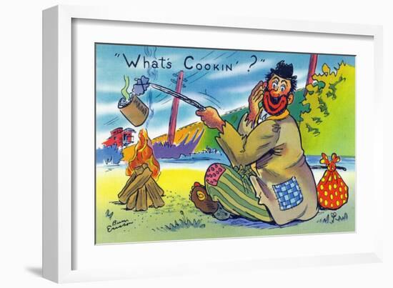 Comic Cartoon - Bum Cooking A Can; What's Cookin?-Lantern Press-Framed Art Print