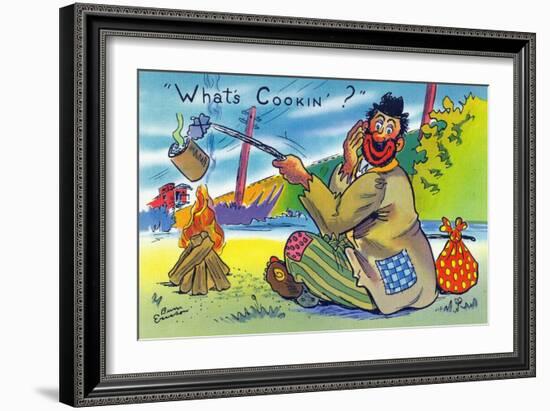 Comic Cartoon - Bum Cooking A Can; What's Cookin?-Lantern Press-Framed Art Print