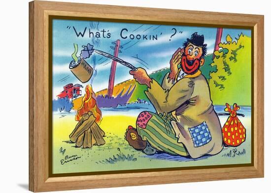 Comic Cartoon - Bum Cooking A Can; What's Cookin?-Lantern Press-Framed Stretched Canvas