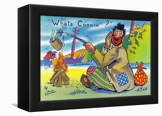 Comic Cartoon - Bum Cooking A Can; What's Cookin?-Lantern Press-Framed Stretched Canvas