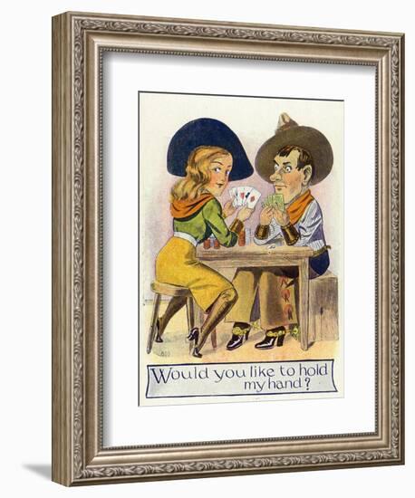 Comic Cartoon - Cowgirl and Cowboy Playing Poker, Cowgirl Wants You to Hold Her Hand-Lantern Press-Framed Premium Giclee Print