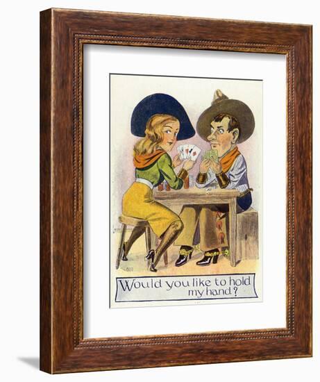Comic Cartoon - Cowgirl and Cowboy Playing Poker, Cowgirl Wants You to Hold Her Hand-Lantern Press-Framed Premium Giclee Print
