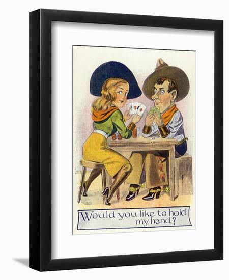 Comic Cartoon - Cowgirl and Cowboy Playing Poker, Cowgirl Wants You to Hold Her Hand-Lantern Press-Framed Premium Giclee Print