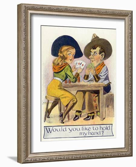 Comic Cartoon - Cowgirl and Cowboy Playing Poker, Cowgirl Wants You to Hold Her Hand-Lantern Press-Framed Art Print