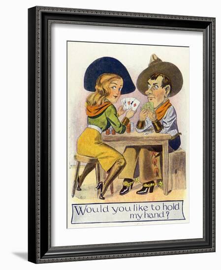 Comic Cartoon - Cowgirl and Cowboy Playing Poker, Cowgirl Wants You to Hold Her Hand-Lantern Press-Framed Art Print