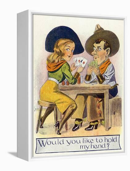Comic Cartoon - Cowgirl and Cowboy Playing Poker, Cowgirl Wants You to Hold Her Hand-Lantern Press-Framed Stretched Canvas