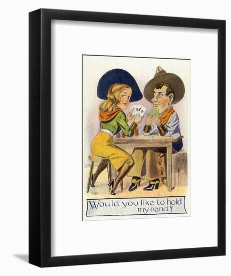 Comic Cartoon - Cowgirl and Cowboy Playing Poker, Cowgirl Wants You to Hold Her Hand-Lantern Press-Framed Art Print