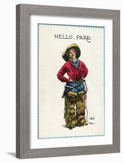 Comic Cartoon - Cowgirl Saying Hello, Pard-Lantern Press-Framed Art Print