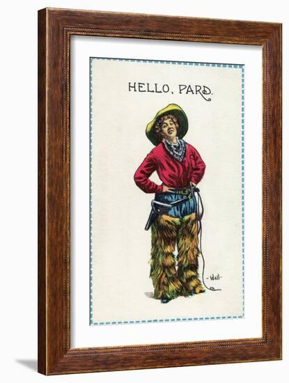 Comic Cartoon - Cowgirl Saying Hello, Pard-Lantern Press-Framed Art Print