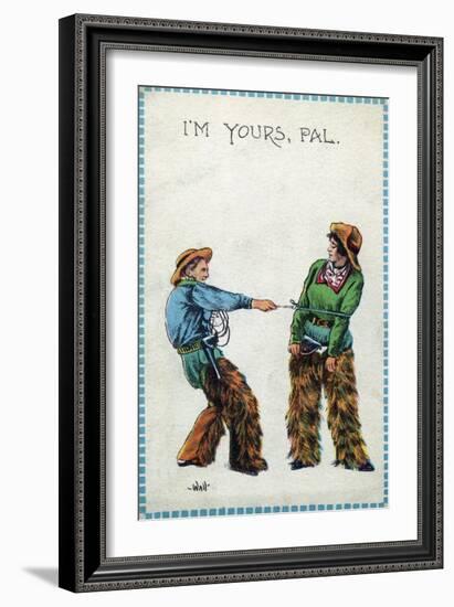 Comic Cartoon - Cowgirl Telling Cowboy I'm Yours Pal-Lantern Press-Framed Premium Giclee Print