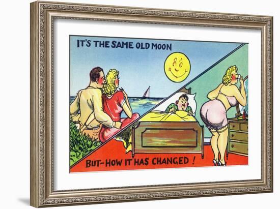 Comic Cartoon - Cute Couple; Same Old Moon, How it Has Changed-Lantern Press-Framed Art Print