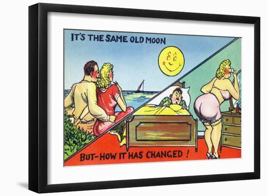 Comic Cartoon - Cute Couple; Same Old Moon, How it Has Changed-Lantern Press-Framed Art Print